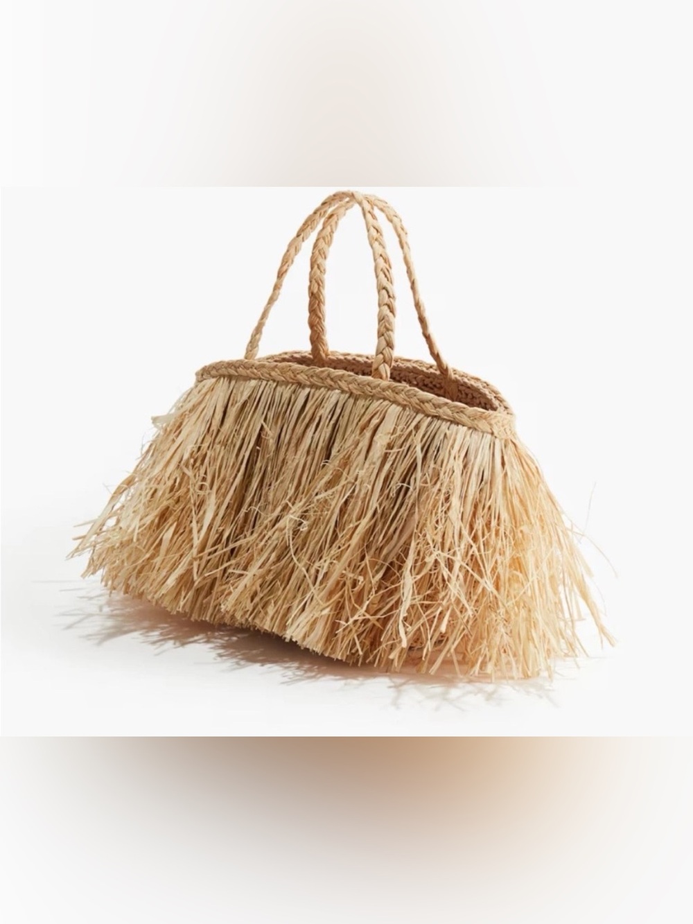 H&M Natural Raffia Fringe Tote - Beige
